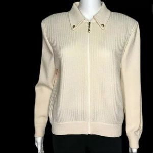 St John Cream/Ivory Santana Knit Zip Front Sweater